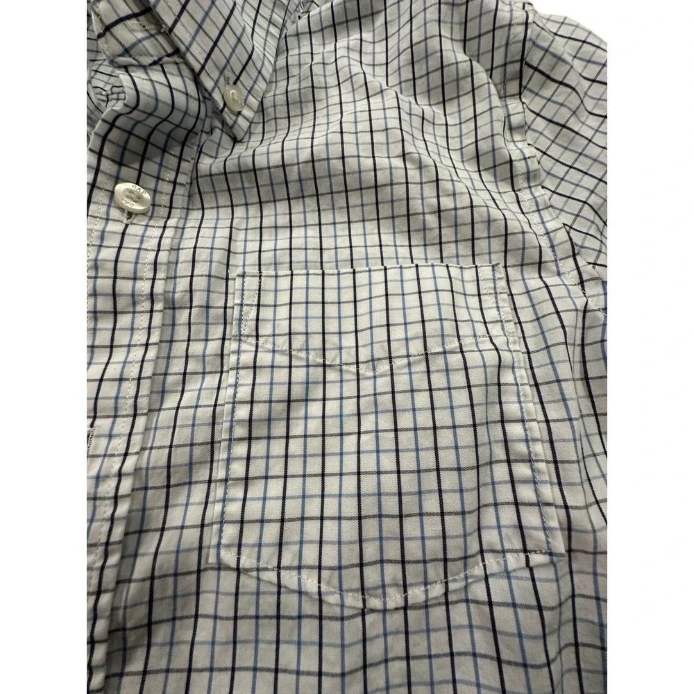 Boys Gap Kids Brown‎ Blue Plaid Long Roll Up  Sleeve Collar Shirt XL 12 EUC